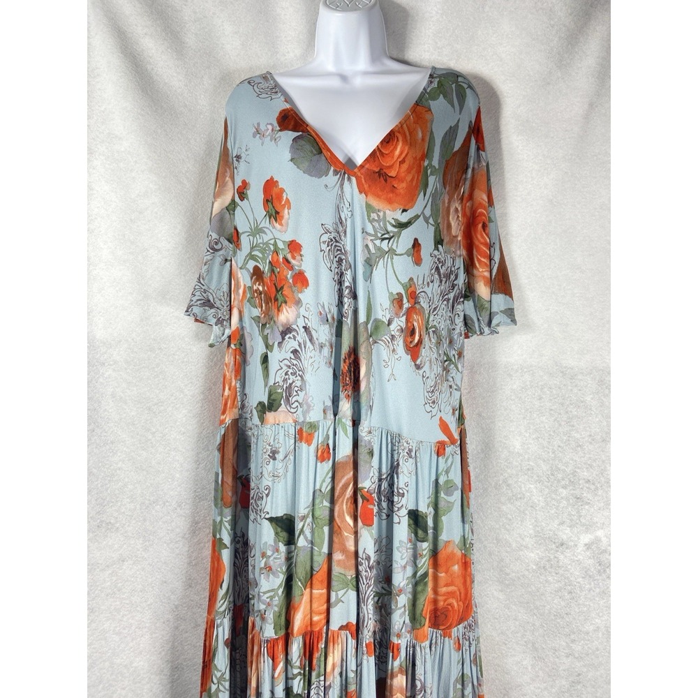 Soft Surroundings First Bloom Maxi Dress Women's 3X Blue Floral Tiered Boho Chic - Picture 2 of 10